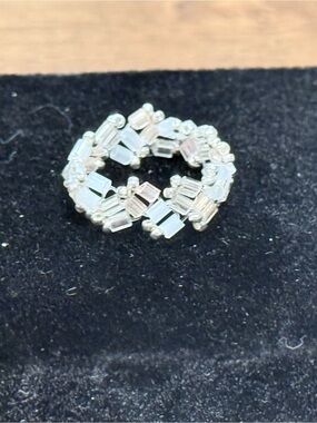 Clear Crystal Beaded Circle Ring - Silver Tone